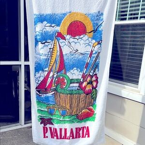 Vintage 1980s / 1990s Puerto Vallarta Mexico Beach Towel